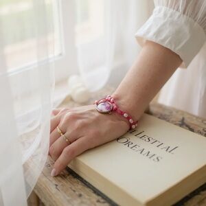 Pink and White Full moon Beaded Bracelet